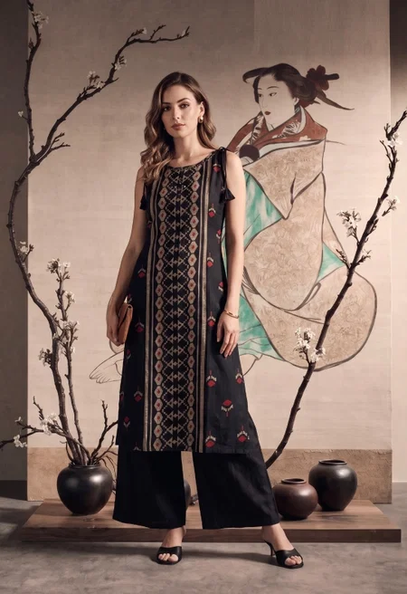K 1204 By Naisha Vatican Discharge Printed Fancy Kurti With Bottom 